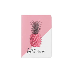 Cute girly tropical pink and white pineapple passport holder