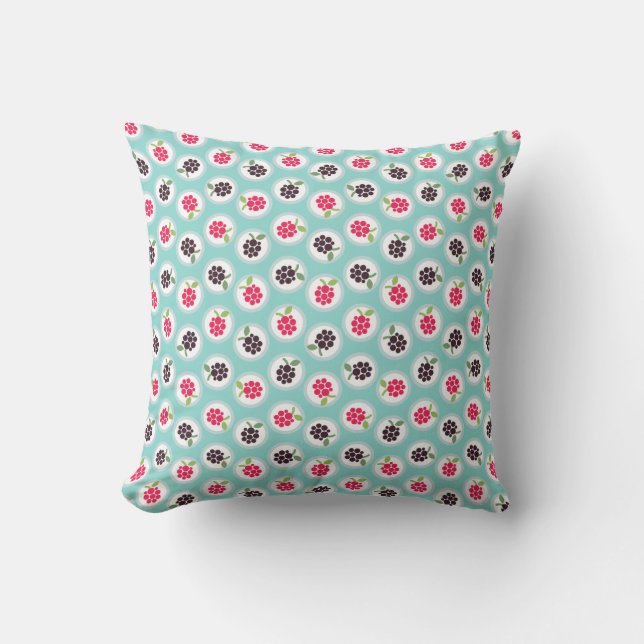 Cute girly turquoise raspberry patterns monogram throw pillow (Front)