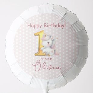 Cute Girly Unicorn 1st Birthday Balloon