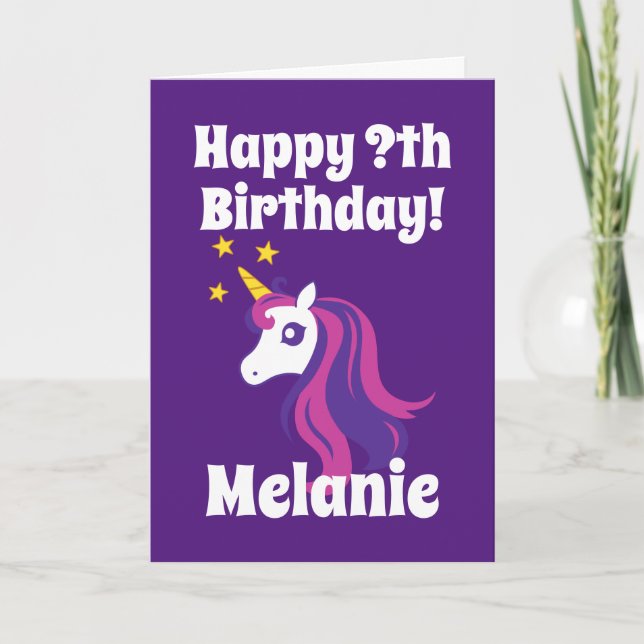 Cute girly unicorn Birthday greeting card for kids (Front)