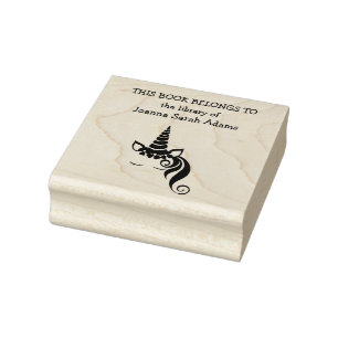 Cute Girly Unicorn Book Belongs Library Bookplate Rubber Stamp
