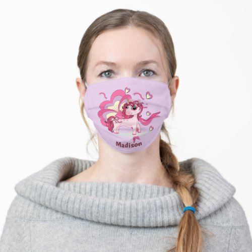 Cute Girly Unicorn Kids Personalized Name Adult Cloth Face Mask