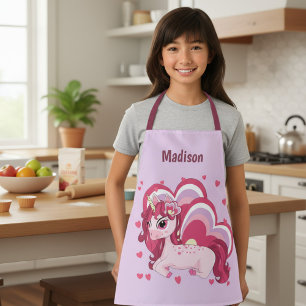 Cute Girly Unicorn Kids Personalized Name Apron