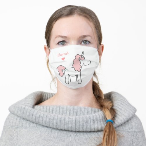 Cute Girly Unicorn Love Heart Personalize Name Adult Cloth Face Mask