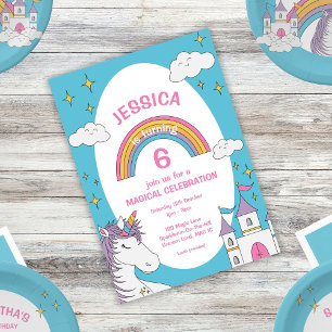 Cute Girly Unicorn Magical Birthday Party Numbered Invitation