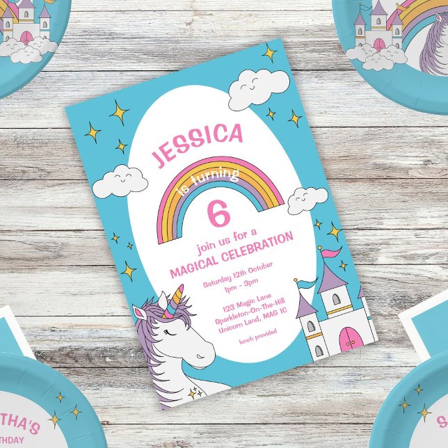 Cute Girly Unicorn Magical Birthday Party Numbered Invitation (Creator Uploaded)