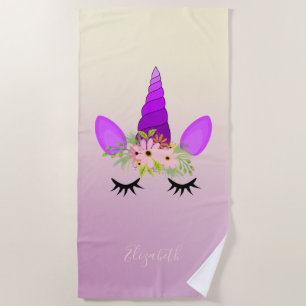 Cute Girly  Unicorn ,Ombre  -Personalized Beach Towel