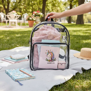 Cute Girly Unicorn Personalized Name Clear Backpack