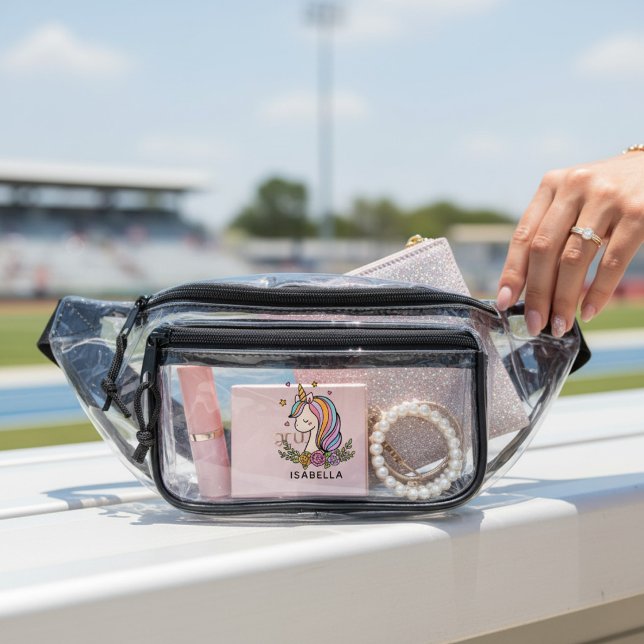 Cute Girly Unicorn Personalized Name Clear Fanny Pack (Creator Uploaded)