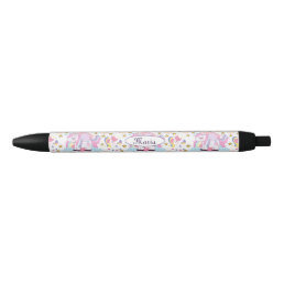 Cute Girly Unicorn Rainbow Stars Custom Name Black Ink Pen