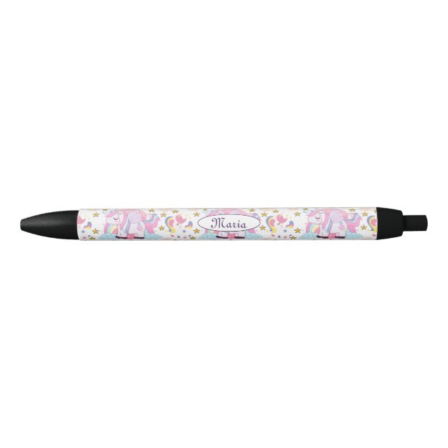 Cute Girly Unicorn Rainbow Stars Custom Name Pen (Front)
