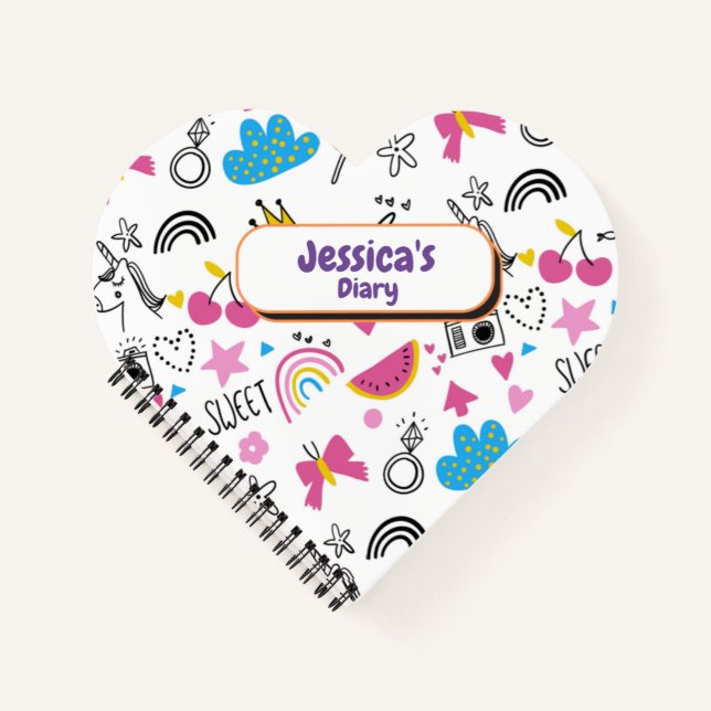 Cute Girly Unicorn Stars Rainbow Fun First Name No Notebook (Front)