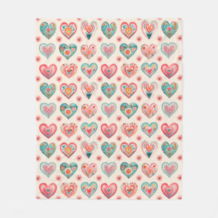 Cute Girly Valentine Heart Pattern Fleece Blanket