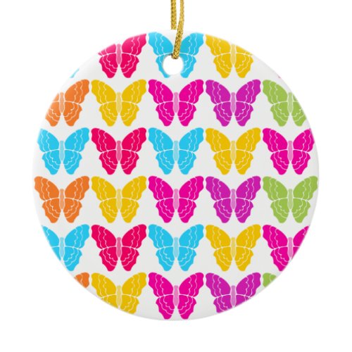 Cute Girly Vibrant Rainbow Butterfly Pattern  Ceramic Ornament