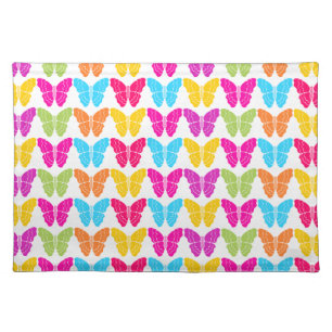 Cute Girly Vibrant Rainbow Butterfly Pattern  Cloth Placemat