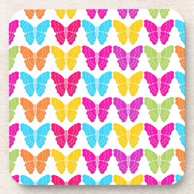 Cute Girly Vibrant Rainbow Butterfly Pattern  Drink Coaster (Front)