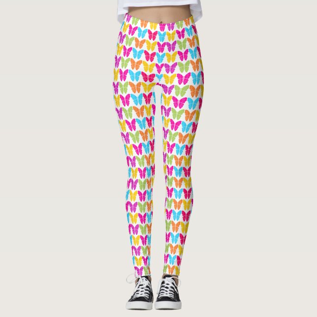 Cute Girly Vibrant Rainbow Butterfly Pattern  Leggings (Front)