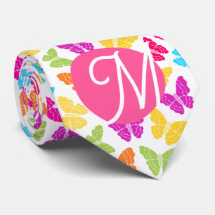 Cute Girly Vibrant Rainbow Butterfly Pattern Name Neck Tie