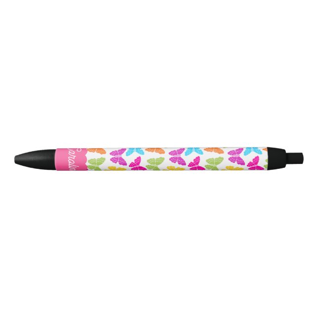 Cute Girly Vibrant Rainbow Butterfly Pattern Name Pen (Front)