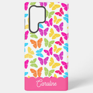 Cute Girly Vibrant Rainbow Butterfly Pattern Name Samsung Galaxy S22 Ultra Case
