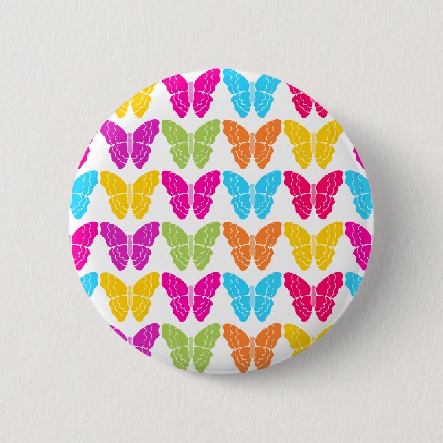 Cute Girly Vibrant Rainbow Butterfly Pattern  Pinback Button (Front)