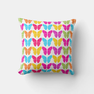 Cute Girly Vibrant Rainbow Butterfly Pattern Throw Pillow