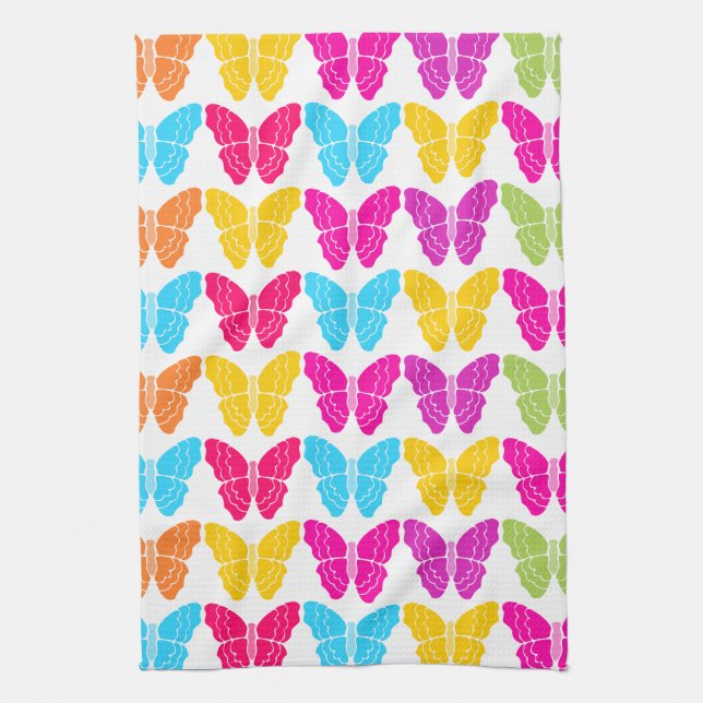 Cute Girly Vibrant Rainbow Butterfly Pattern  Towel (Vertical)