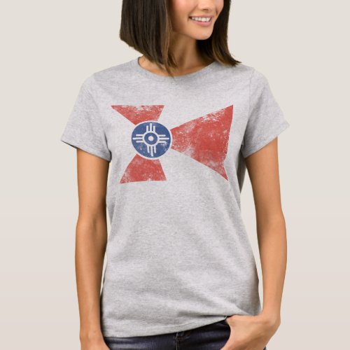 Cute Girly Vintage Grunge Flag of Wichita Kansas T_Shirt