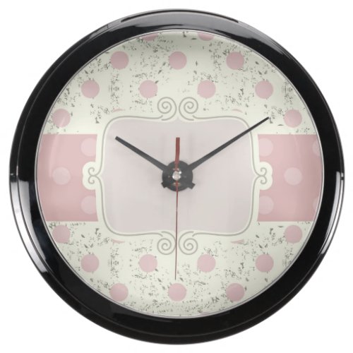 Cute,girly,vintage,rustic,flora,polka dot,pink,fun aqua clock