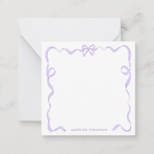 Cute Girly Violet Purple Lavender Bow Ribbon Frame Note Card