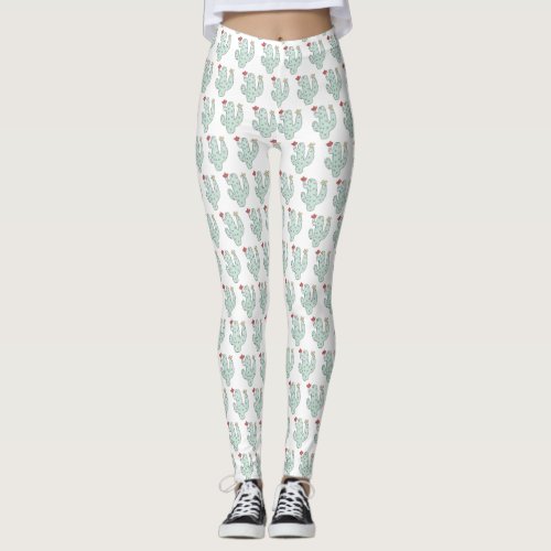 Cute Girly Watercolor Cactus Pattern Leggings