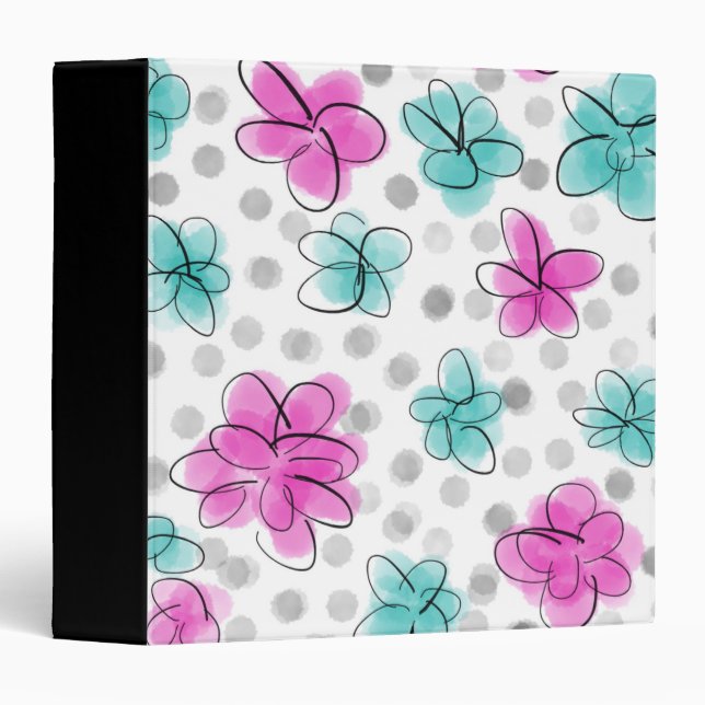 Cute Girly Watercolor Floral Pattern 3 Ring Binder (Front/Spine)