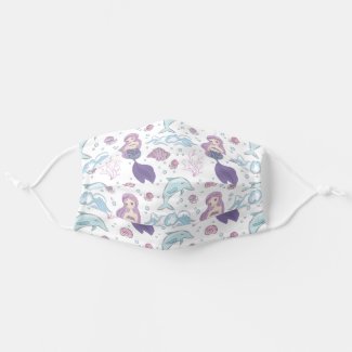 Cute Girly Watercolor Mermaid Dolphins Pattern Cloth Face Mask