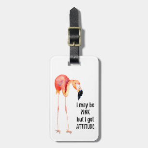 Cute Girly Watercolor Pink Flamingo Typography Luggage Tag