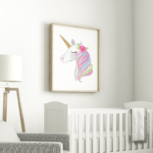 Cute Girly Watercolor Unicorn Kids Printable Poster