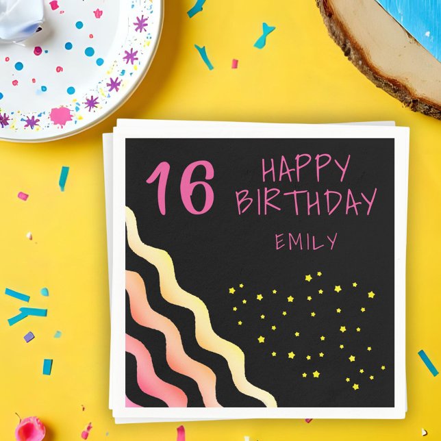 Cute Girly Wave Star Pattern Birthday Party Napkins (Creator Uploaded)