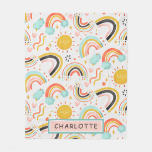 Cute Girly Whimsical Colorful Rainbow Heart Name Fleece Blanket