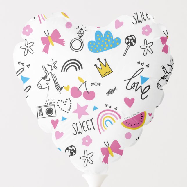 Cute Girly Whimsical Rainbow Unicorn Fun Pattern Balloon (Back)