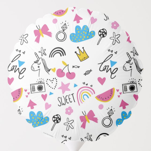 Cute Girly Whimsical Rainbow Unicorn Fun Pattern Balloon (Back)