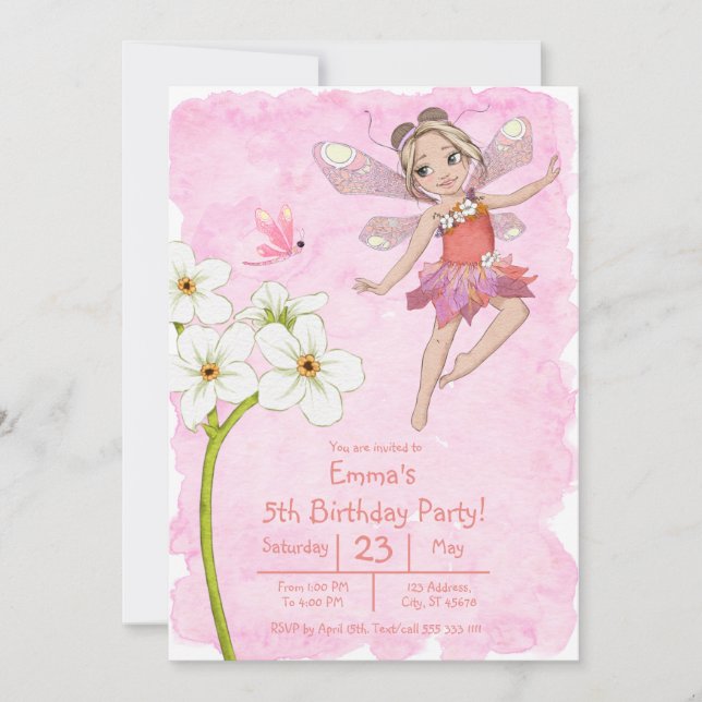 Cute Girly Whimsical Red Pink Dragonfly Birthday Invitation (Front)