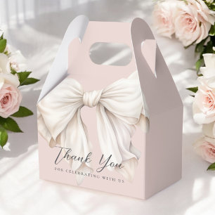 Cute Girly White Bow on Pink Thank You Favor Boxes