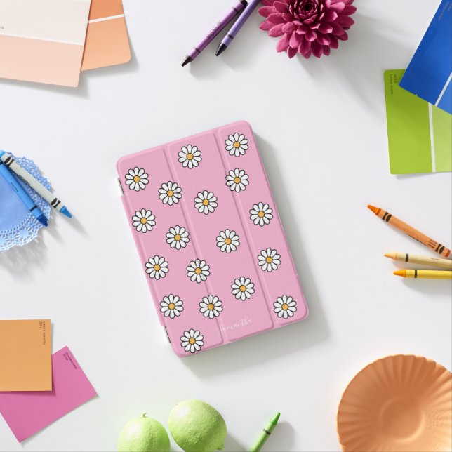 Cute girly white daisy floral  iPad mini cover (In Situ)