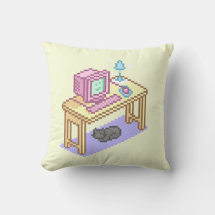 Cute Girly Yellow Pixel Art Computer Illustration  Throw Pillow