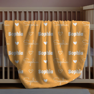 Cute girly yellow repeating name monogram fleece blanket