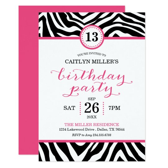 Cute Girly Zebra Print Birthday Party Invitation | Zazzle.com