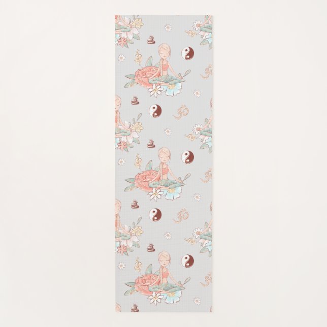 Cute Girly Zen Yoga Meditation Yin Yang Namaste Mat (Front)