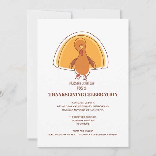 Cute Give Thanks Turkey Thanksgiving Invitation (Front)