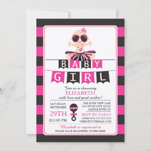 Cute Glam Diva Girl Baby Shower Invitation