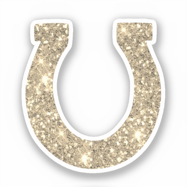 Cute Glam Girly Gold Glitter Horseshoe Sticker (Front)
