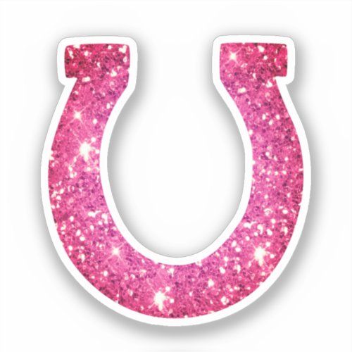 Cute Glam Girly Pink Glitter Horseshoe Sticker